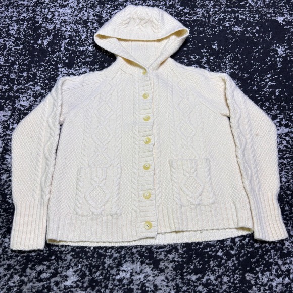 Lauren Ralph Lauren Sweaters - Vintage Lauren Ralph Lauren Hand Knit Wool Cable Cardigan Hooded Sweater Cream L